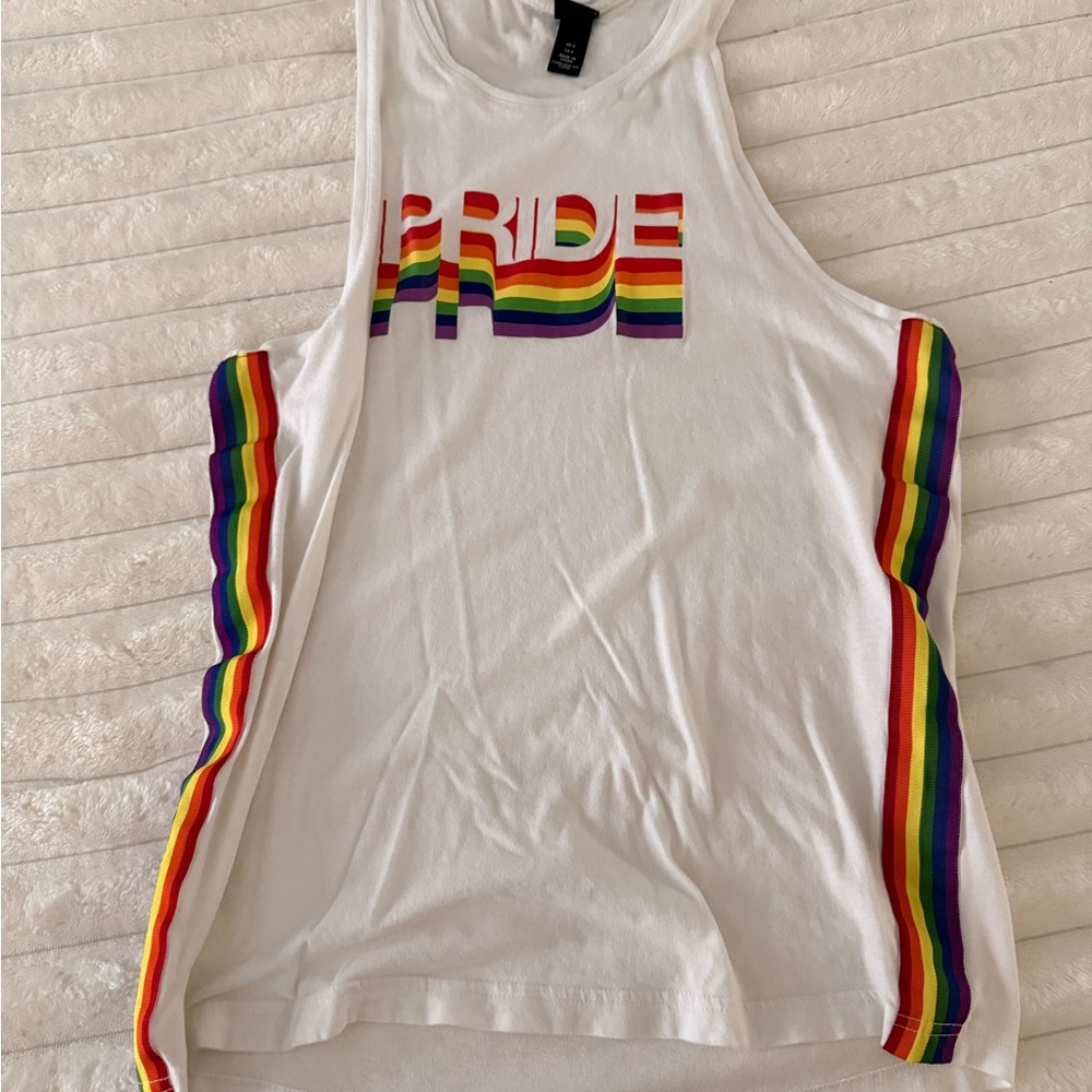 White Pride Tank with Rainbow Stripes